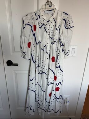 Hunter Bell White Abstract Print Puff-Sleeve Maxi Dress